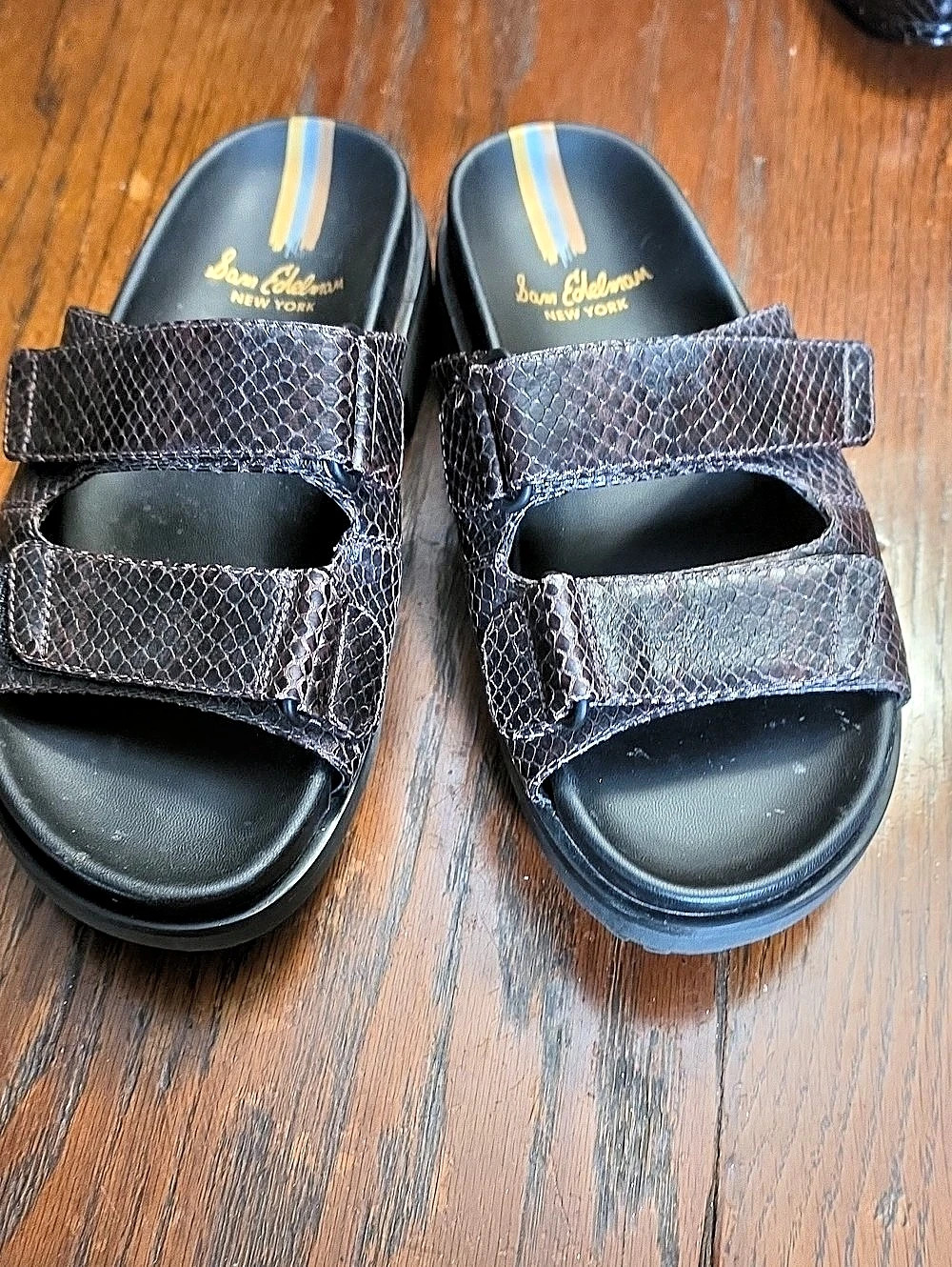 Sam Edelman Adrianna Two-Strap Sandal Snake Print Sport Sandals in Black